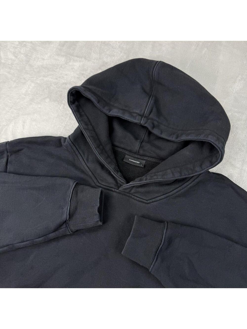Zanerobe Hoodie Mens L Black Minimal Streetwear Heavy Fleece Designer